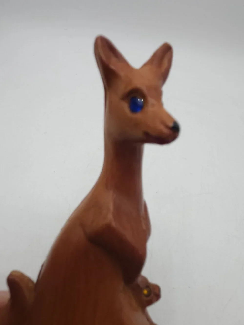 MCM Faux Carved Wood Gem Eyes Kangaroo With Joey 5 1/4” Retro Mod Figurine